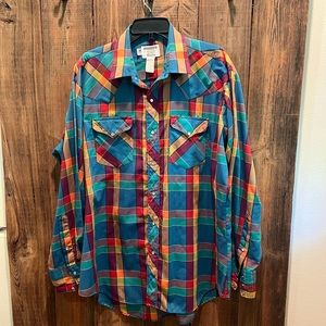 RUDDOCK Pearl Snap made in USA mens shirt. 1970’s Multi Colored